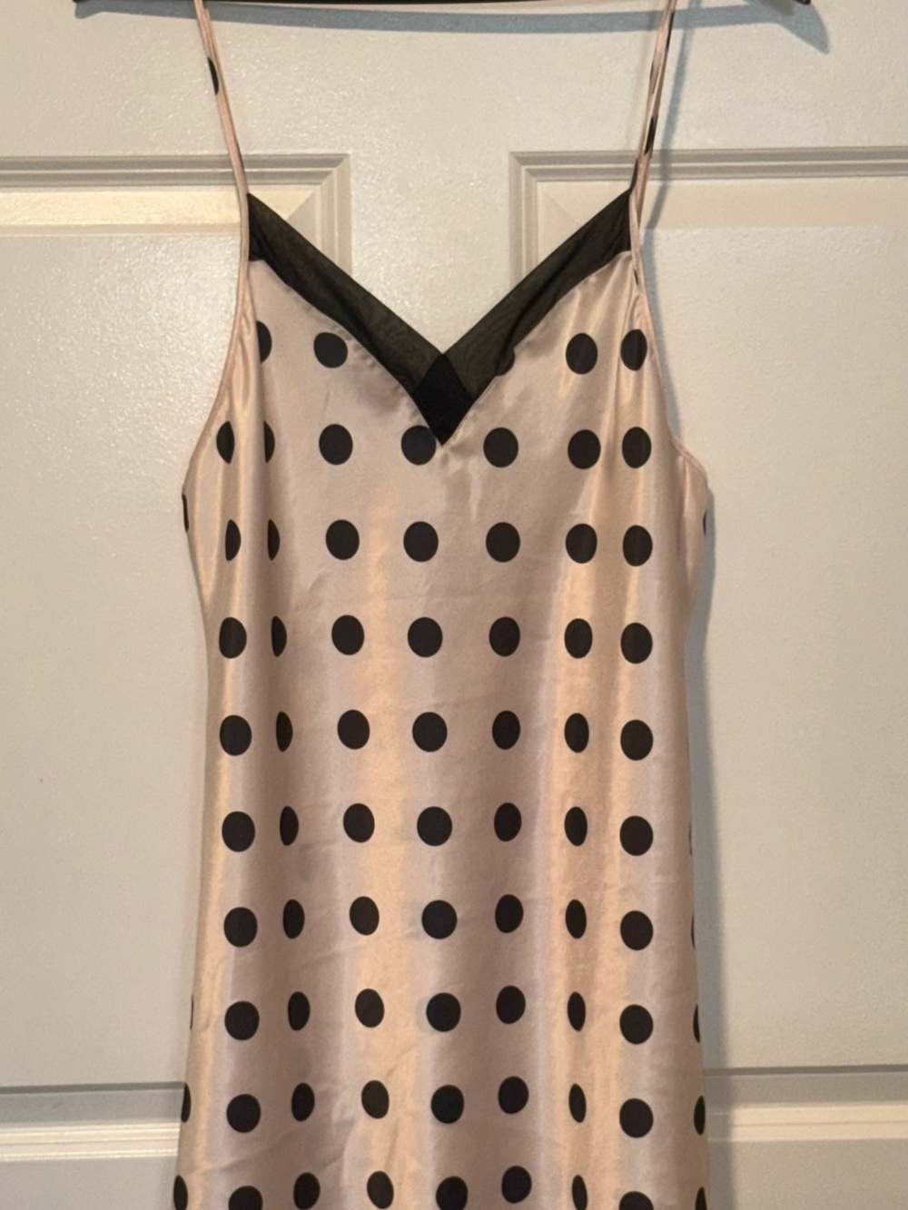 Vintage Val Mode Lingerie Pink/Black Polka Dot Satin Cami Chemise